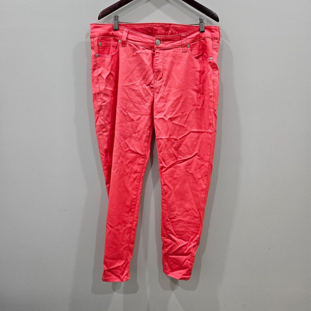 Cabi Womens Chino Pants Sze XXL Coral Slim Leg Mid Rise Colorful Festival Indie